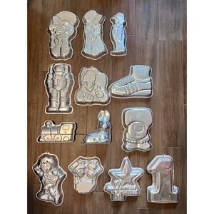 Vintage Wilton Cake Pan Lot Of 13 Holly Robbie Alf Ziggy Shoe Soldier Train Etc!